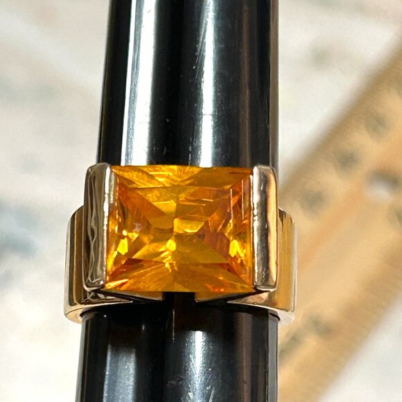 Jewelry - Sterling Silver 925 Yellow Gold Vermeil Bold Wide Golden Citrine CZ Band Ring